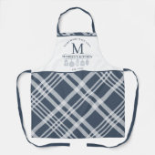 文字ネイビカスタムーブルーホワイトバッファロープレイドモノグラム エプロン (正面)