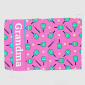 文字パステルと私はピックボールピンク大好き ゴルフタオル (横)