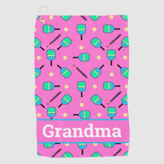 文字パステルと私はピックボールピンク大好き ゴルフタオル (正面)