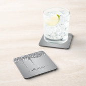 文字パーソナライズされたシルバーグリッタースパークルドリップス コースター (右側)