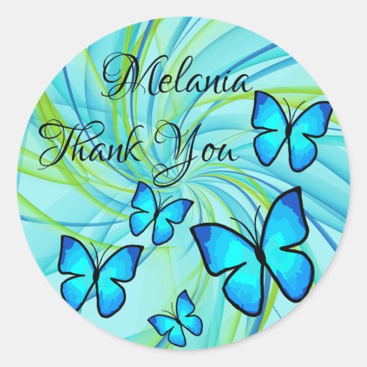文字パーソナライズされたバタフライステッカー ラウンドシール (正面)