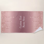 文字パーソナライズされたバラ金ゴールドグリッタービーチタオル ビーチタオル (正面)