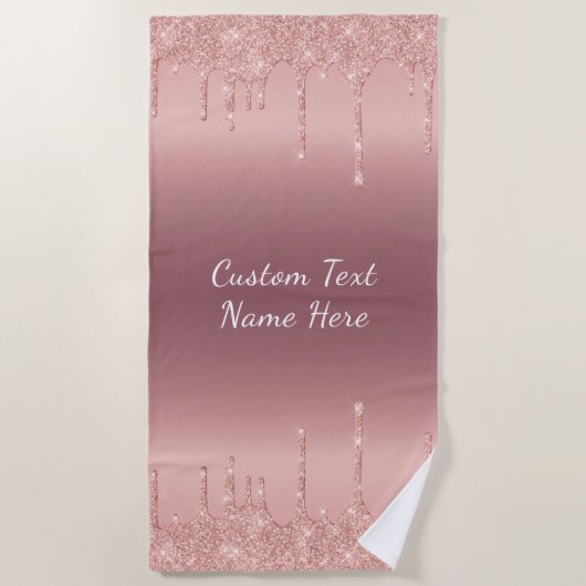 文字パーソナライズされたバラ金ゴールドグリッタービーチタオル ビーチタオル (正面)