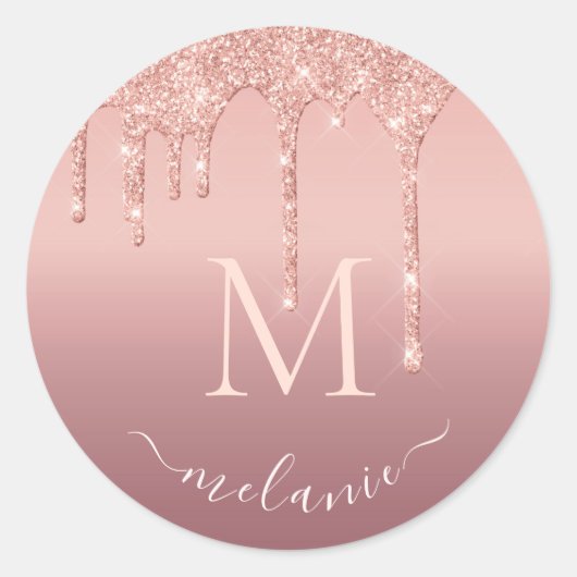 文字パーソナライズされた名バラ金ゴールドグリッターシール ラウンドシール (正面)