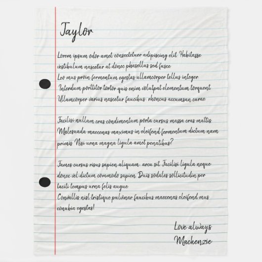 文字パーソナライズされた線紙ノベルティ フリースブランケット (正面)