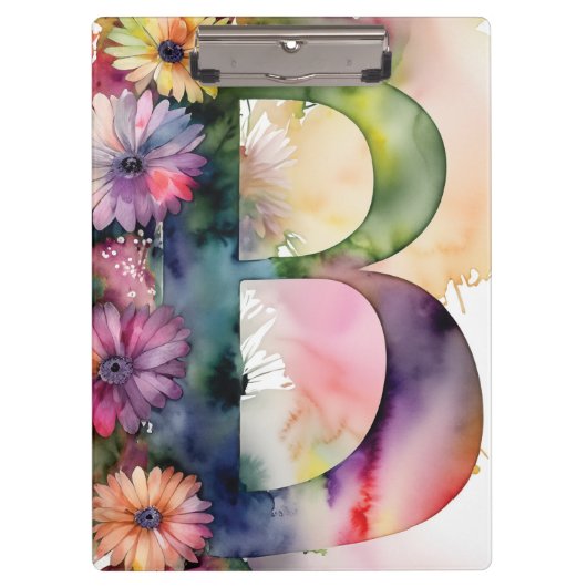文字パーソナライズされたBフローラ水彩先生 クリップボード (正面)