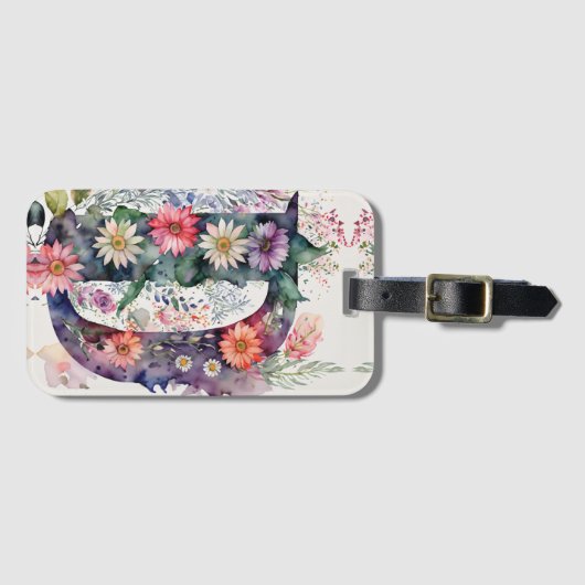 文字パーソナライズされたDデイジーフローラ水色 ラゲッジタグ (正面横)