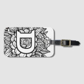 文字パーソナライズされたD白黒フローラ入れ ラゲッジタグ (正面横)