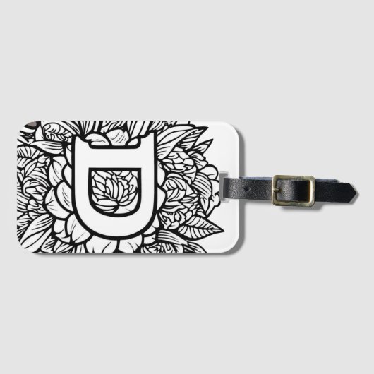 文字パーソナライズされたD白黒フローラ入れ ラゲッジタグ (正面横)