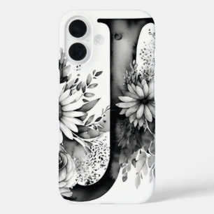 文字パーソナライズされたJエレガントフローラ水色 iPhone 16ケース
