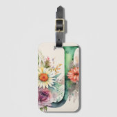 文字パーソナライズされたJデイジーフローラ水色 ラゲッジタグ (正面縦)