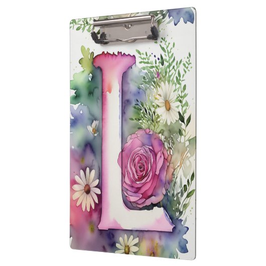 文字パーソナライズされたLフローラ水彩先生 クリップボード (左)