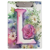 文字パーソナライズされたLフローラ水彩先生 クリップボード (正面)