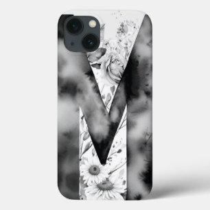 文字パーソナライズされたMエレガントフローラ水色 iPhone 13ケース