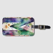 文字パーソナライズされたMデイジーフローラ水色 ラゲッジタグ (正面横)