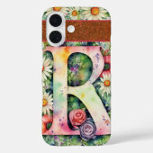 文字パーソナライズされたRエレガントフローラ水色 Case-Mate iPhoneケース (裏面)