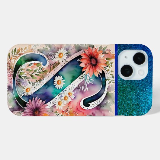 文字パーソナライズされたSエレガントフローラ水色 Case-Mate iPhoneケース (裏面 (横))