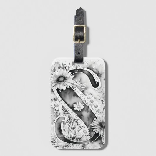 文字パーソナライズされたSデイジーフローラ水色 ラゲッジタグ (正面縦)