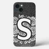 文字パーソナライズされたS白黒グリッター Case-Mate iPhoneケース (裏面)