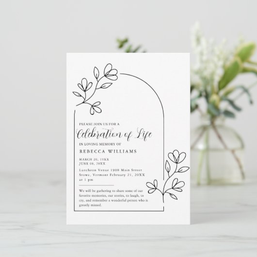 文字フローラアーチお祝いのライフ招待状 招待状 (スタンド正面)