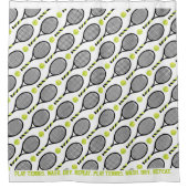 文字🎾ブラックと緑のテニス🎾ホワイトシャワー シャワーカーテン (正面)