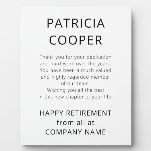 文字ミニマル白黒会社からの退職金 フォトプラーク (正面)