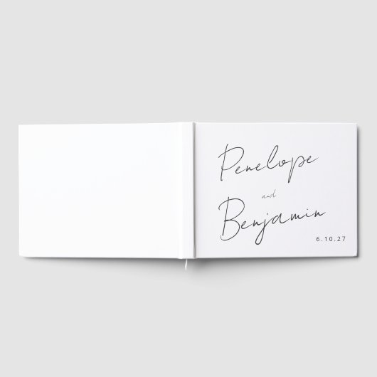 文字モダンの手書き文字の白黒結婚設定 ゲストブック (全面)