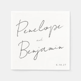 文字モダンの手書き文字の白黒結婚設定 スタンダードカクテルナプキン