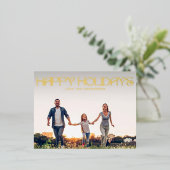 文字モダンハッピーホリデー金ゴールド写真 箔シーズンポストカード (立ち正面)