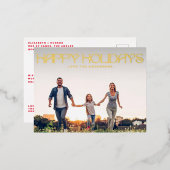 文字モダンハッピーホリデー金ゴールド写真 箔シーズンポストカード (正面/裏面)