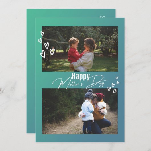 文字モダン2フォトマザーズデイホリデーカード サンキューカード (正面/裏面)