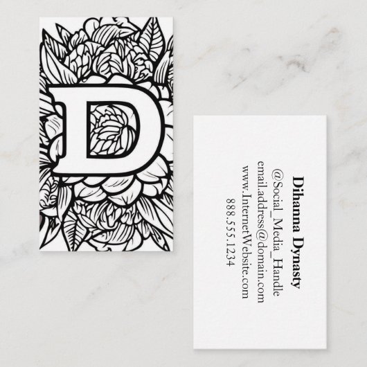 文字モノグラムのDシンプルフローラ 名刺 (正面/裏面)
