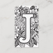 文字モノグラムのJシンプルフローラ白黒 名刺 (正面)