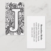 文字モノグラムのJシンプル白黒フローラ 名刺 (正面/裏面)
