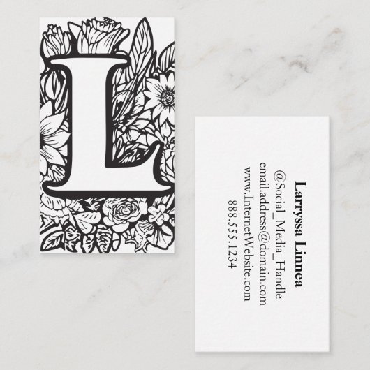 文字モノグラムのLシンプルフローラ 名刺 (正面/裏面)