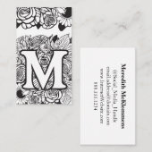 文字モノグラムのMシンプル白黒フローラ 名刺 (正面/裏面)