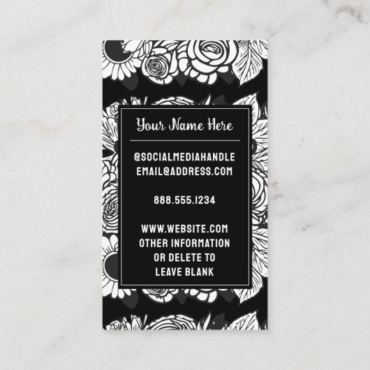 文字モノグラムのM白黒フローラ花 名刺 (裏面)