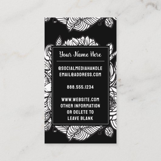 文字モノグラムのR白黒フローラ花 名刺 (裏面)