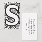 文字モノグラムのSシンプルフローラ(白黒) 名刺 (正面/裏面)