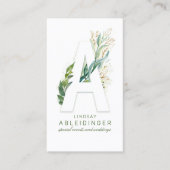 文字モノグラム金ゴールドの離れ緑エレガント草 名刺 (正面)