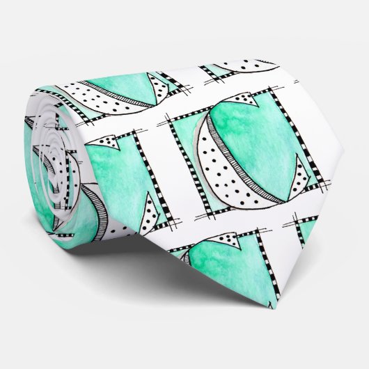 文字ユニークCイニシャルティール(緑がかった色) ネクタイ (ロール)