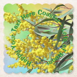 文字ワトルとガムの葉追加オージーの鱗片付きsq. ペーパーコースター