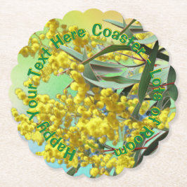 文字ワトルとガムの追加葉オージースカロップ ペーパーコースター