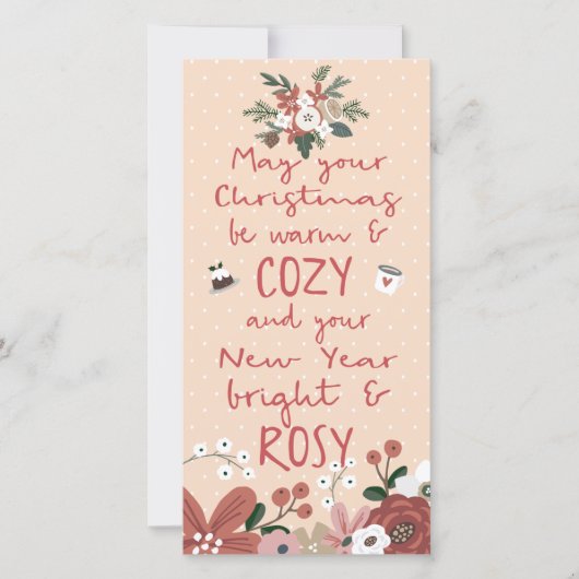 文字予測できな花模様コージークリスマスローズニューイヤー シーズンカード (正面)