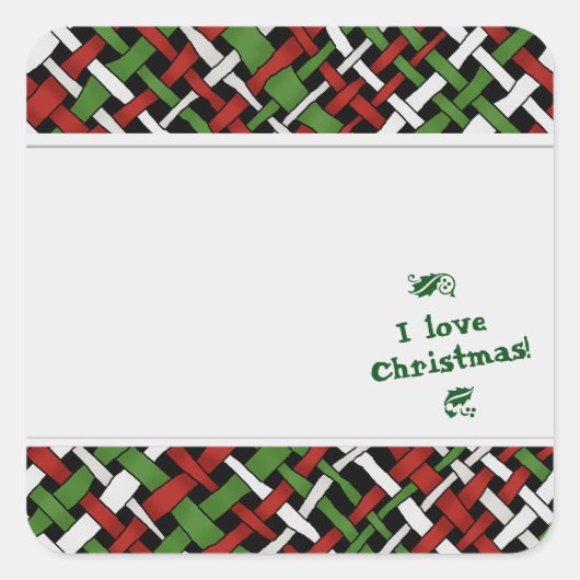文字付きグラフィカル織りクリスマスバーラップラベル スクエアシール (正面)
