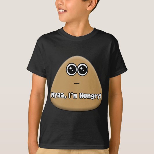 文字付きハングリーポウのロゴ – Kids T-Shirt – 暗 Tシャツ (正面)