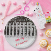 文字付きピケットフェンスのカスタマイズ可能な雪 ペーパープレート (パーティー)