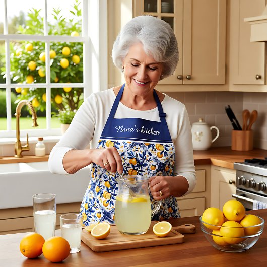文字付き🍋レモンアズレジョ青い要素 エプロン