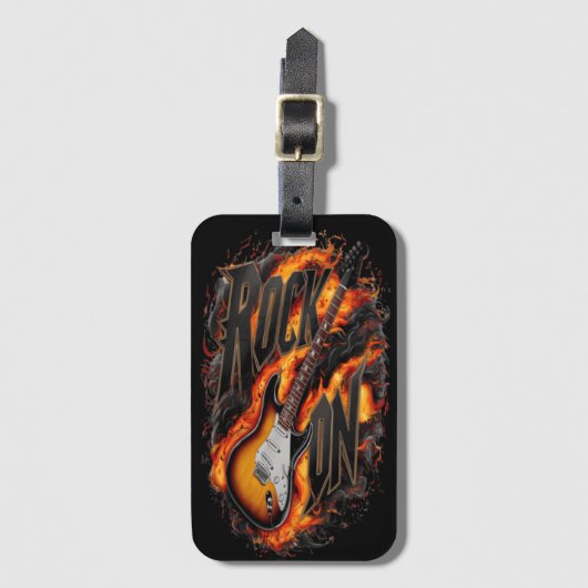 文字付き火焔付きエレキはっきりしたター ラゲッジタグ (正面縦)