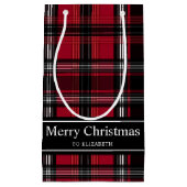 文字付き紅黒格子状タータンチェック模様 スモールペーパーバッグ (正面)